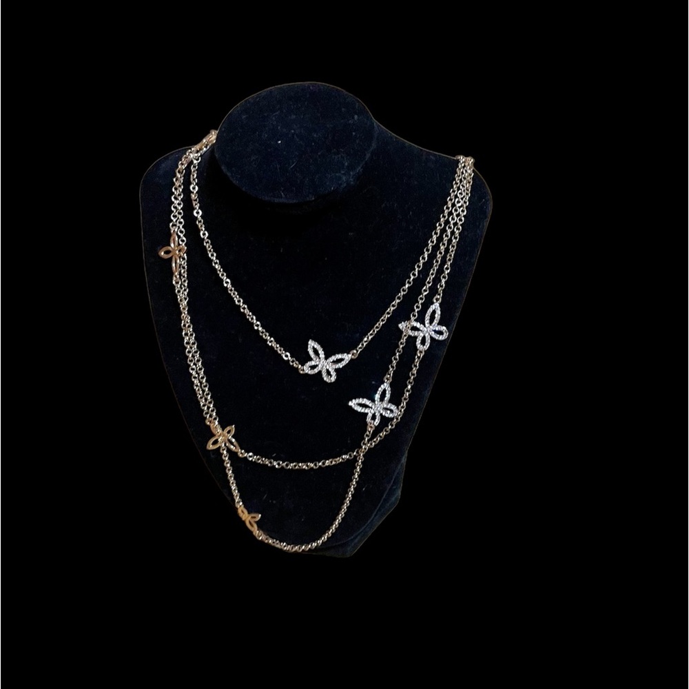 Layered Gold Chain Rhinestone Butterfly Necklace - Picture 4 of 7